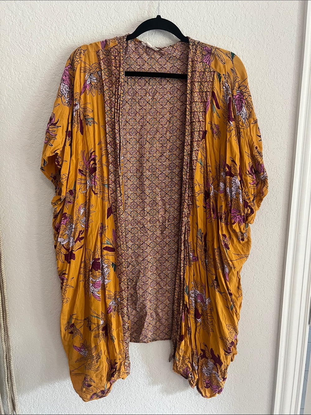Mustard Floral Kimono Cardigan - Unbranded